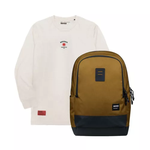 Bodypack Defiant Laptop Backpack Khaki + Bodypack Sentient Long Sleeves T-Shirt Cream