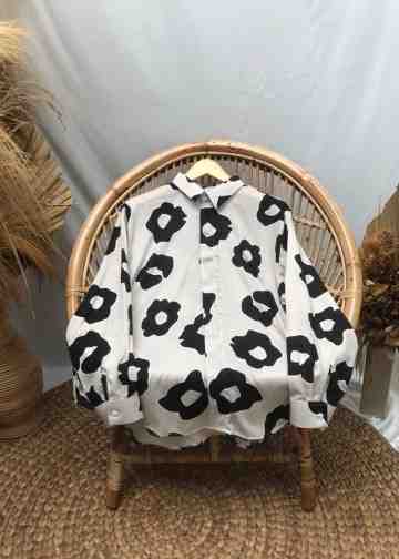 Oversized Shirt Pattern - Flower Chocoblack