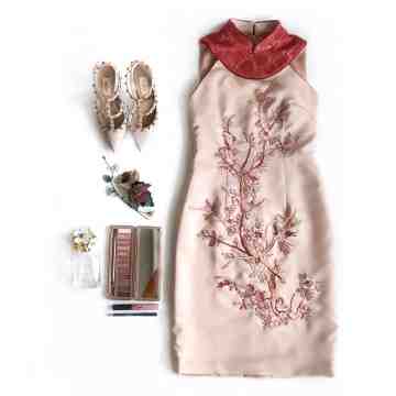 EMBROIDERY CHEONGSAM DRESS - RED image