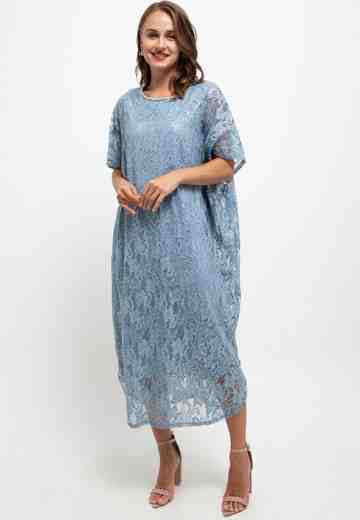 CHIC SIMPLE XTAL CHAIN NECK LINE SEQUINED LACE KAFTAN W/ MASK