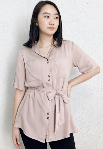 LAPEL COLLAR SHIRT WITH BOW PASTEL PINK