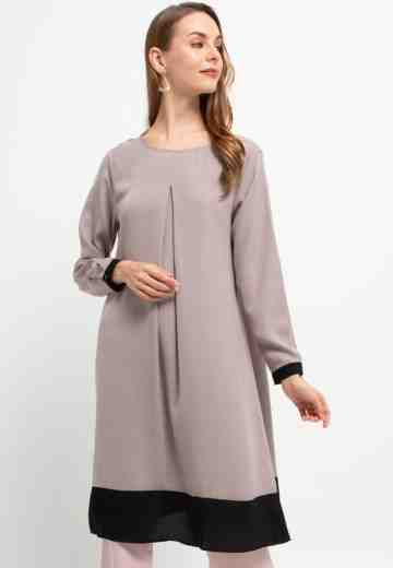 Pleated Tunic With Contrast Hem