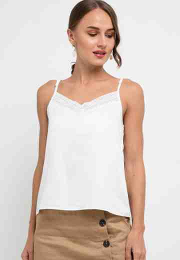 V-Neck Lace Strappy Cami Tanktop Lace Camisole White Sheer