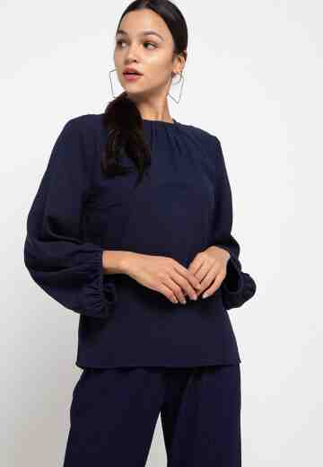 Blouse With Puffy Sleeve - DARK NAVY
