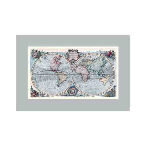 Lumikasa Art World Map In English - Year 1744 Cardboard Frame