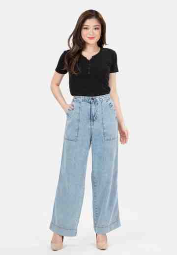 Aqua Elastic Waist Culotte Jeans image