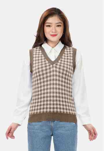 Checker Knit Vest in Brown image