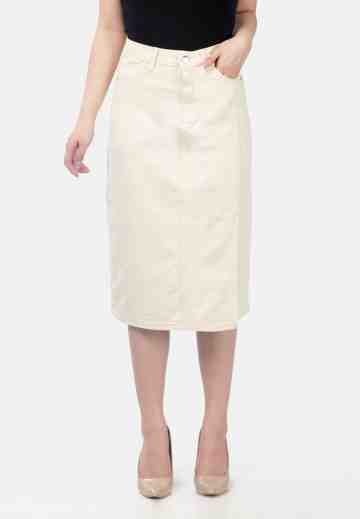 Midi Denim Skirt in White image