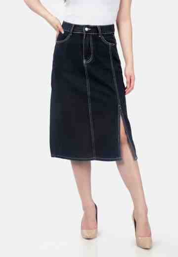 Midi Denim Skirt in Black image