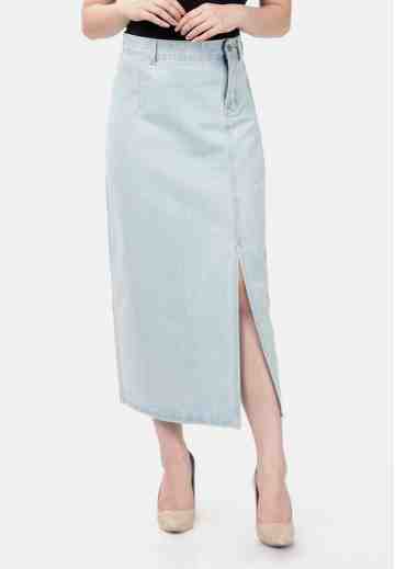 Denim Pencil Skirt in Light Blue image