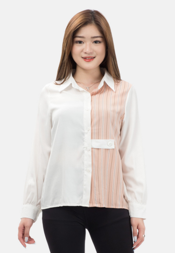 Half Stripe Long Sleeve Shirt in Orange image