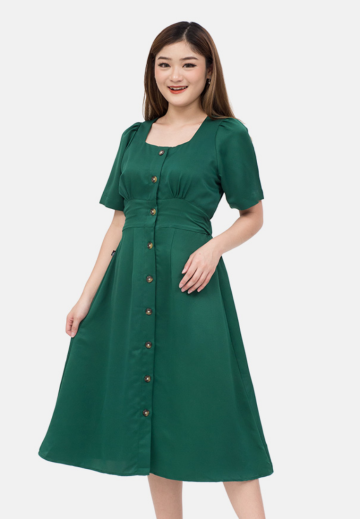 Button Midi Dress in Green image