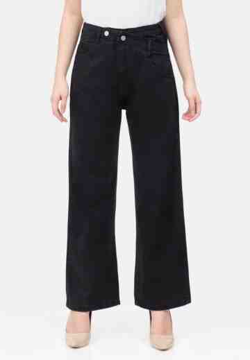Asymetric Waist Straight Jeans in Black image