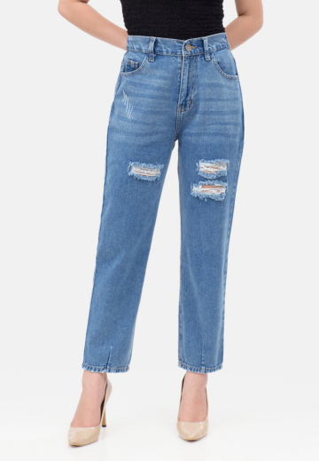 Tapered Ripped Jeans in Blue image