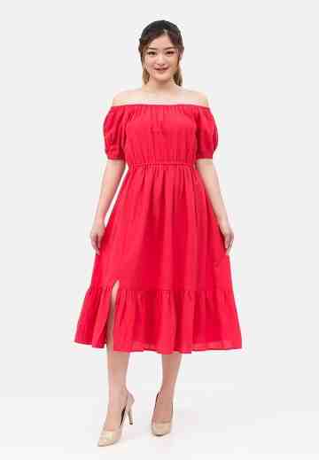 Sabrina Midi Linen Dress in Red image