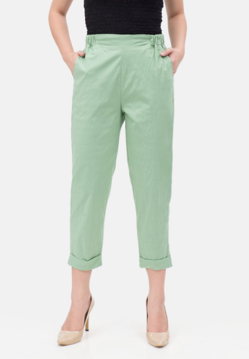 Stretch Linen Ankle Pants in Green image