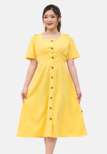 Button Midi Dress in Yellow image