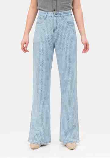 Texture Flare Jeans in Light Blue image