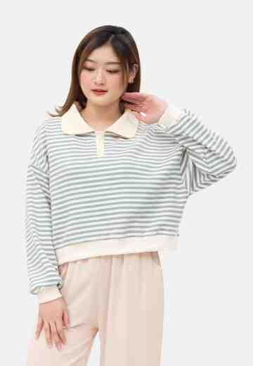 Jian Stripe Crop Sweater in Blue image
