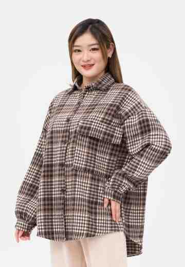 Fay Oversized Flanel Shirt in Brown image