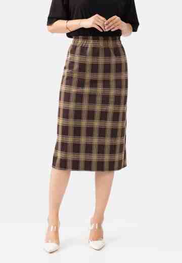 Gingham Span Midi Skirt in Brown image