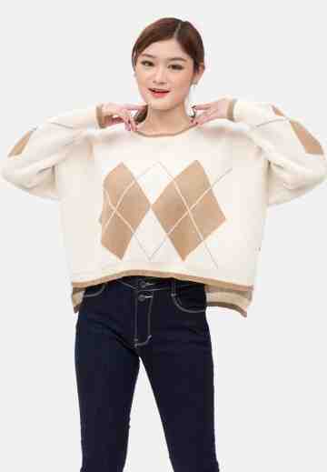 Diamond Crop Sweater in Beige image