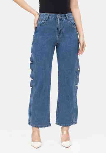 Side Button Straight Jeans image