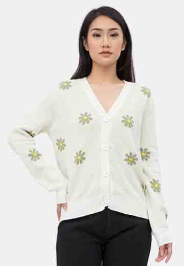 Daisy Knit Cardigan in White image