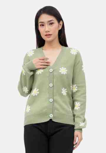 Daisy Knit Cardigan in Green image