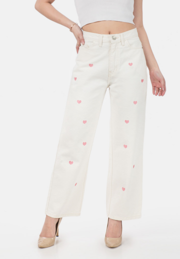 Heart Straigh Jeans in White image