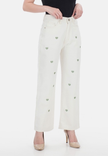 Heart Straigh Jeans in White Green image