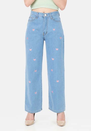 Heart Straight Jeans in Blue Pink image