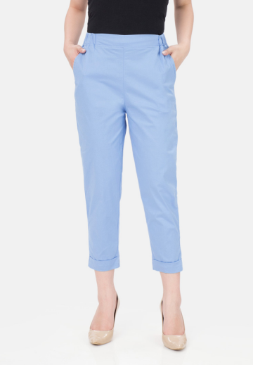 Stretch Linen Ankle Pants in Blue image