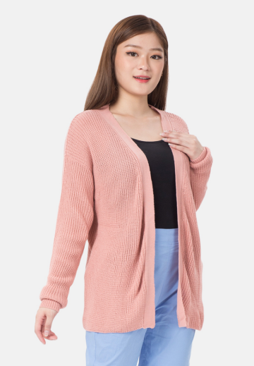 Basic Long Sleeve Knit Cardigan in Pink image