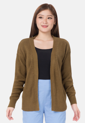 Basic Long Sleeve Knit Cardigan in Brown image