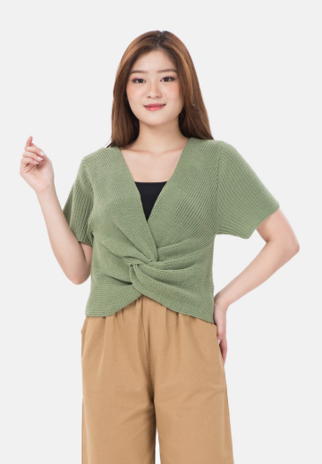 Jane Short Sleeve Twist Blouse in Green image