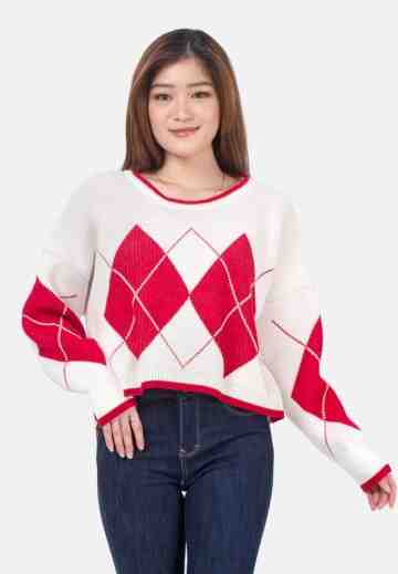 Diamond Crop Sweater in Red image