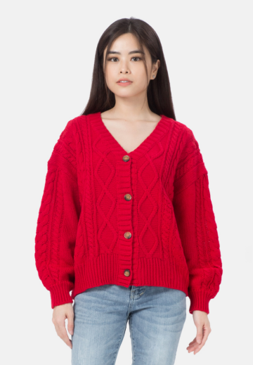 Cable Knit Cardigan in Red image