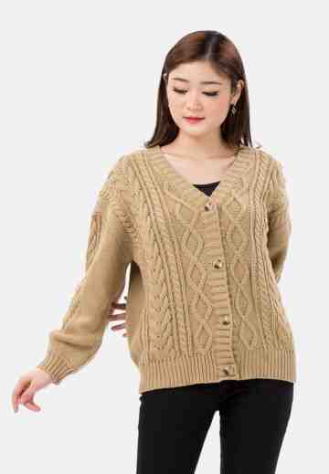 Cable Knit Cardigan in Beige image