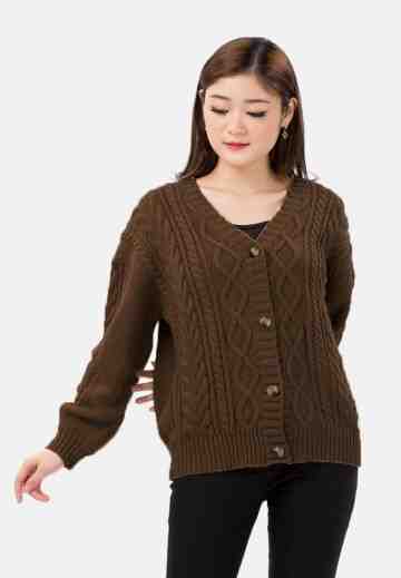 Cable Knit Cardigan in Brown image