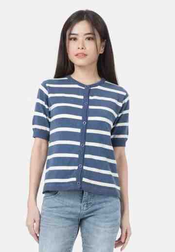 Karina Knit Button Blouse in Blue image