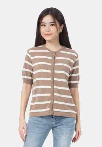 Karina Knit Button Blouse in Brown image