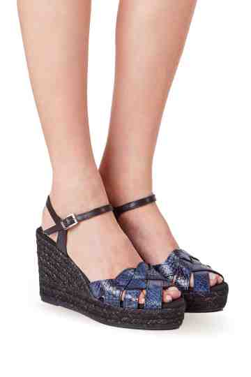 Ankle Strap Snake Printed Leather Wedge Espadrilles