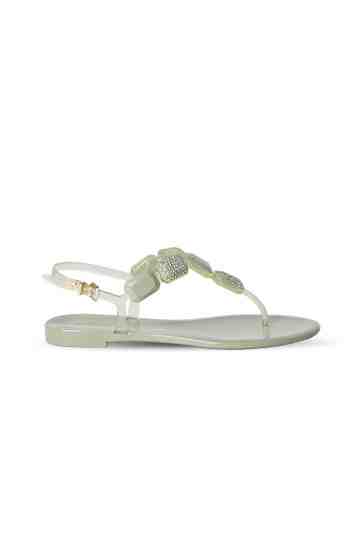 Green Jelly Sandals With Genuine Crystal Ornament