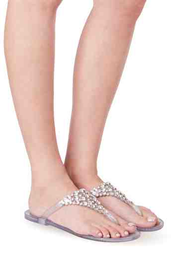 Glitter Jelly Flip Flops With Crystal Ornament