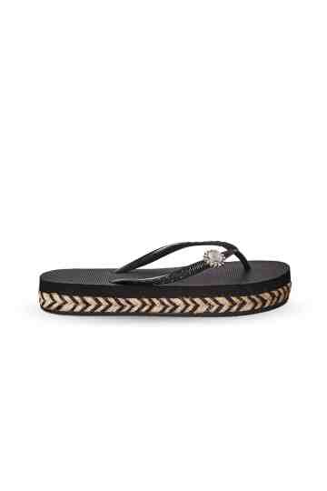 "Raffia Switch" 3cm Crystal Embellished Jute-Rubber Thong Sandals