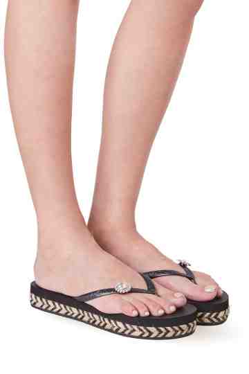 "Raffia Switch" 3cm Crystal Embellished Jute-Rubber Thong Sandals