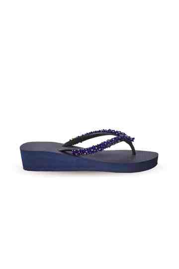 "Precious Classic" 3cm Blue Sole Crystal Embellished Rubber Thong Sandals