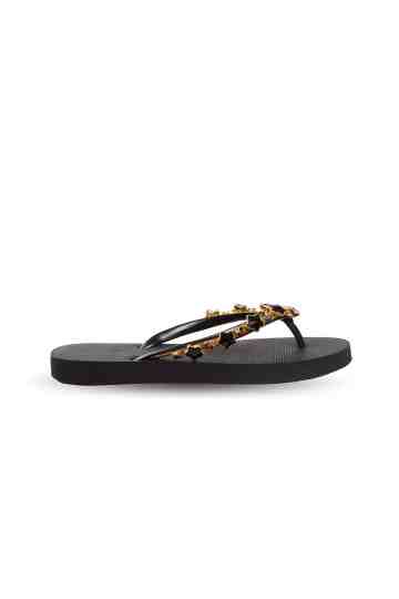 "Black Star'' Crystal Embellished Rubber Thong Sandals