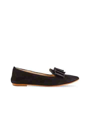 Bow Detail Pointed Suede Loafers